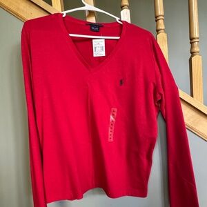 New W/Tags Red Polo Ralph Lauren V-Neck Lg Sleeve Knit Pullover Top SZ XL